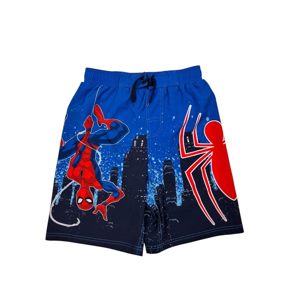 Marvel Spider-Man Boys Blue City Skyline Swim Trunks Board Shorts Large 10-12